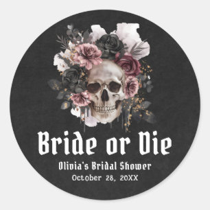 Sticker Rond Halloween Floral Skull Bride ou Fête des mariées d