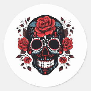 Sticker Rond Halloween Floral Sugar Skull