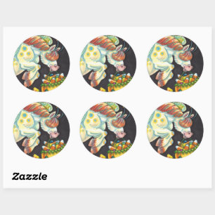 STICKER ROND HALLOWEEN FLYING HORSE CANDY CORN