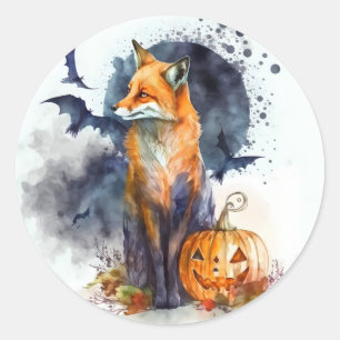 Sticker Rond Halloween Fox aquarelle