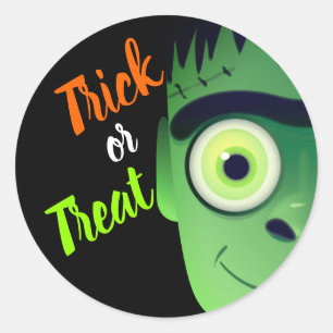 Sticker Rond Halloween Frankenstein Monster Trick Ou Treat