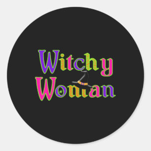 Sticker Rond Halloween Fun Witch Witchy Woman Trick Treat