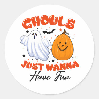 Sticker Rond Halloween Ghouls Just Wanna Have Fun Birthday