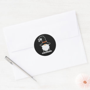 Sticker Rond Halloween Gnome sorcière blanc cheveux noir Casque