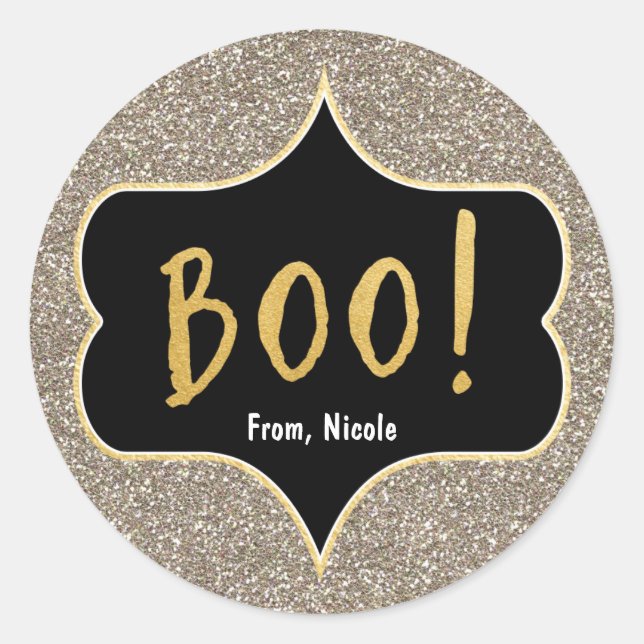 Sticker Rond Halloween Gold BOO Golden Parties scintillant Chic (Devant)