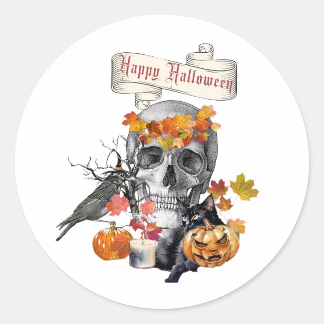 Sticker Rond Halloween gothique clair (Devant)