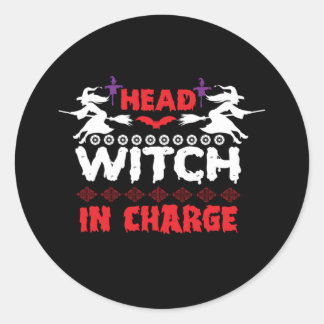 Sticker Rond Halloween Head Witch In Charge Birthday