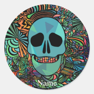 Sticker Rond Halloween Hippie Skull Thunder_cove