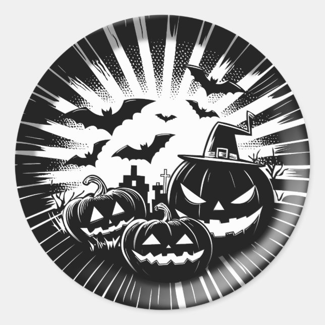 Sticker Rond Halloween in black and white (Devant)