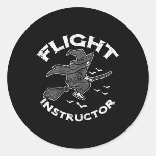 Sticker Rond Halloween instructeur de vol sorcière drôle costum
