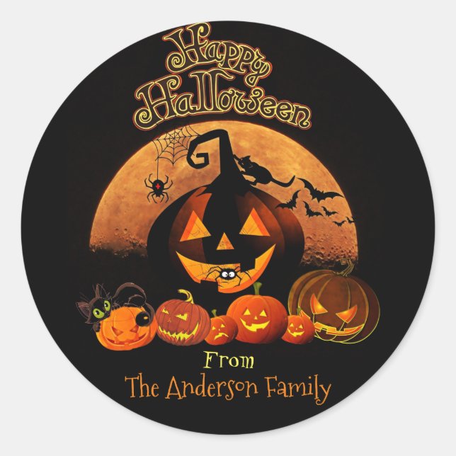 Sticker Rond Halloween - Joyeux Citrouilles d'Halloween (Devant)