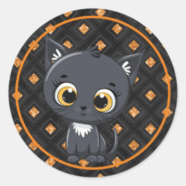 Sticker Rond Halloween Kitty avec orange et noir dos