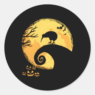 Sticker Rond Halloween Kiwi Oiseau Et Lune