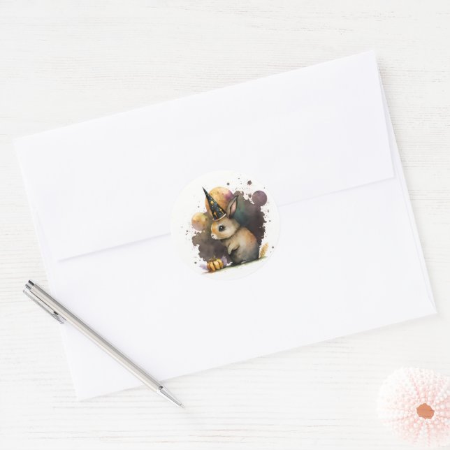 Sticker Rond Halloween lapin d'aquarelle (Enveloppe)