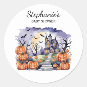 Sticker Rond Halloween Maison hantée Citrouille & baby shower