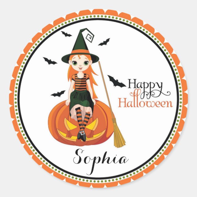 Sticker Rond Halloween mignon sac goodie sorcière en faveur aut (Devant)