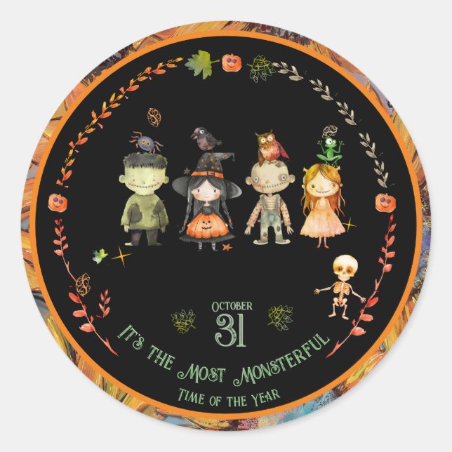 Sticker Rond Halloween Monsters Party Orange (Devant)