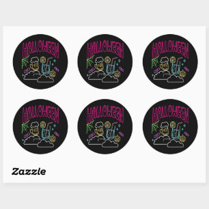 Sticker Rond Halloween Neon Glow Look Beer Boire Party