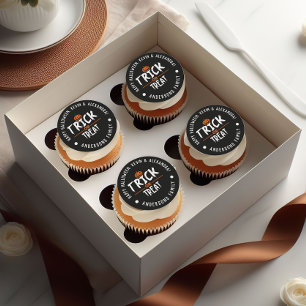 Sticker Rond Halloween Noir Stylé "Trick or Treat" Imprimer