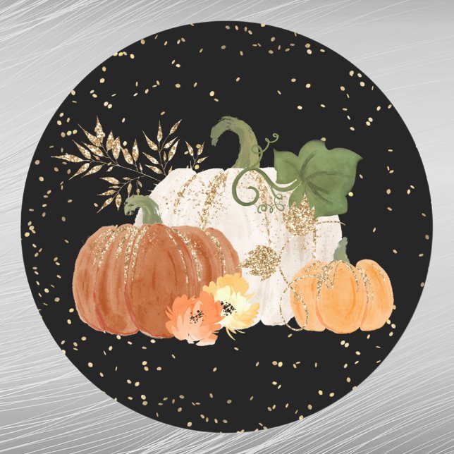 Sticker Rond Halloween Orange Citrouille Gold Floral (Créateur téléchargé)