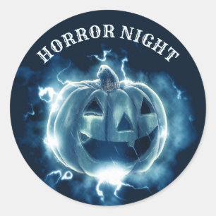 Sticker Rond Halloween Parti mal bleu Citrouille Horreur