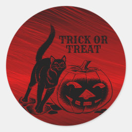 Sticker Rond Halloween Parti mal noir Chat Citrouille rouge peu
