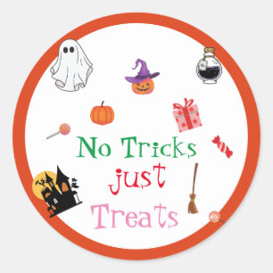 Sticker Rond Halloween Pas de trucs Traite juste citrouille éff