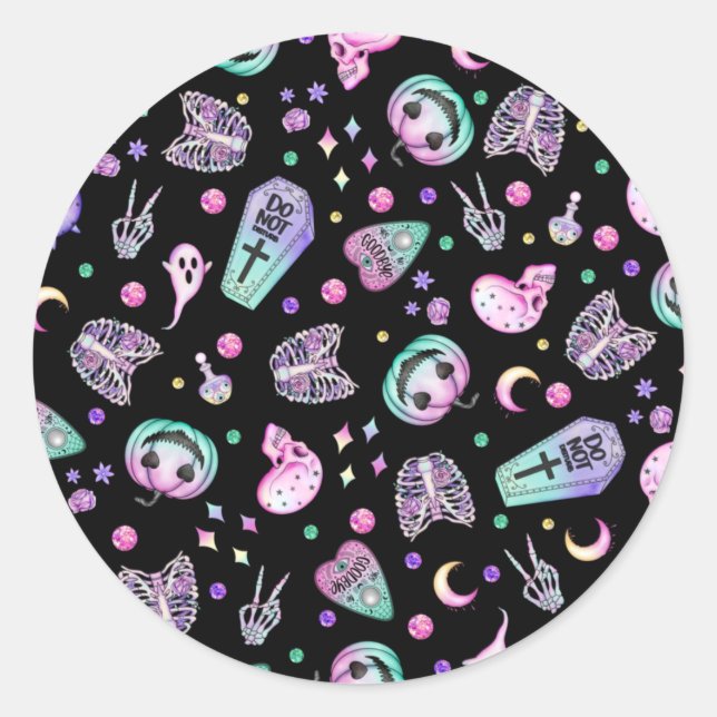 Sticker Rond Halloween pastel gothique apothecaire et cimetière (Devant)