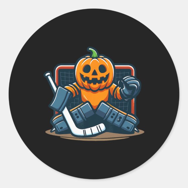 Sticker Rond Halloween Pumpkin Ice Hockey Goalie  (Devant)