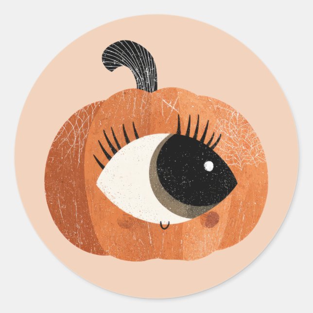 Sticker Rond Halloween Quirky Cute Cyclop Citrouille Aquarelle (Devant)