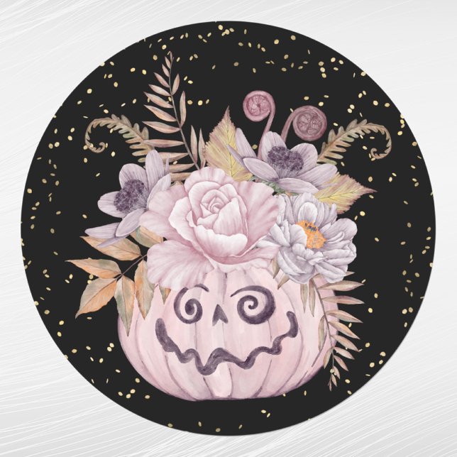 Sticker Rond Halloween rose Citrouille Floral (Créateur téléchargé)