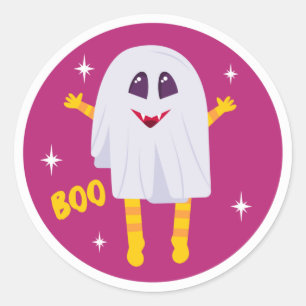 Sticker Rond Halloween rose Fantôme Boo