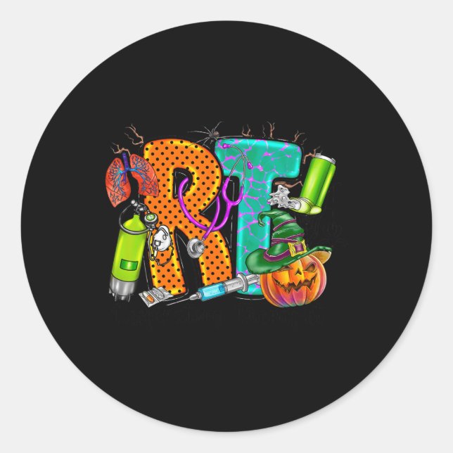 Sticker Rond Halloween RT Respiratory Therapist éffrayant RT pu (Devant)