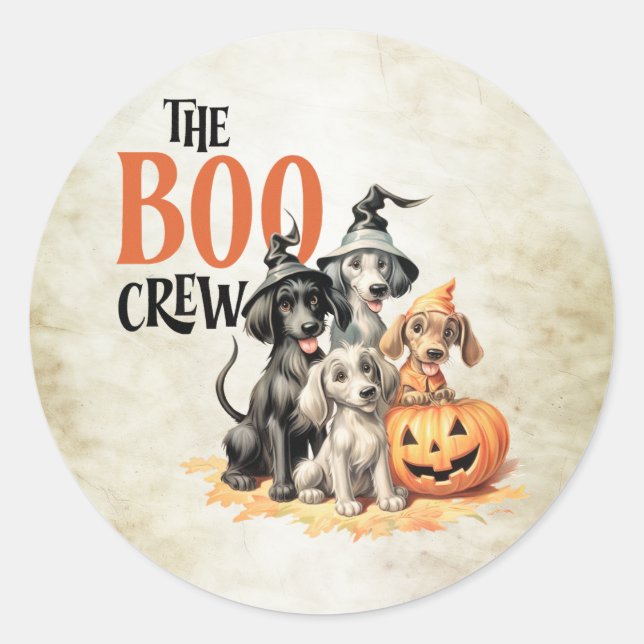 Sticker Rond Halloween Scary Boo Chiens d'équipage Orange Citro (Devant)