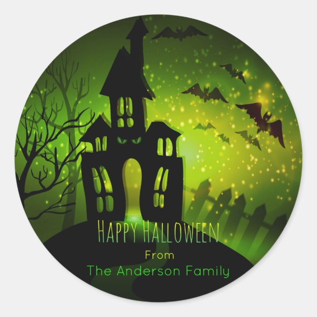 Sticker Rond Halloween - Scène d'intimidation - Yeux verts (Devant)