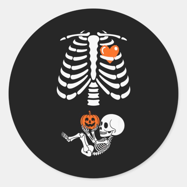 Sticker Rond Halloween Skeleton Baby Rib Cage Maternity Pregnan (Devant)