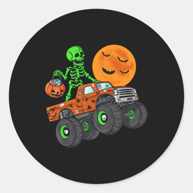 Sticker Rond Halloween Skeleton équitation Monster Truck Toddle (Devant)