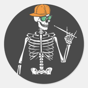 Sticker Rond Halloween Skeleton Rock Main Jouer des tambours