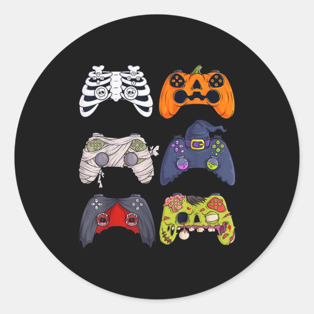 Sticker Rond Halloween Skeleton Zombie Gaming Controllers Mummy (Devant)