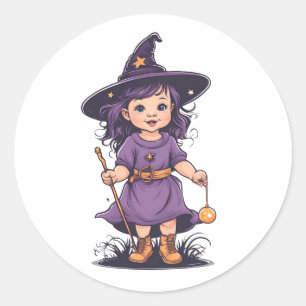 Sticker Rond Halloween, sorcière 16 bébé, mignonne sorcière, va