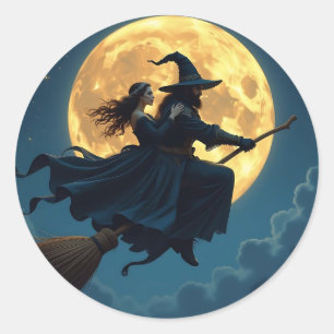 Sticker Rond Halloween sorcière et démoniste