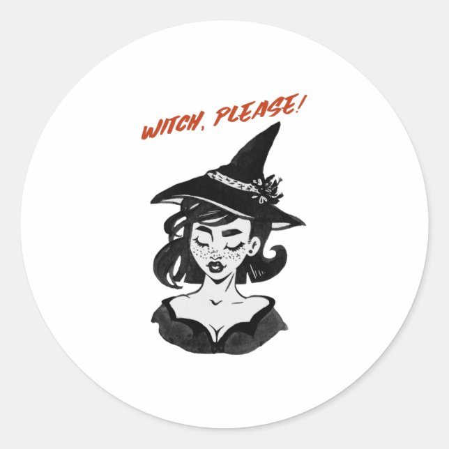 Sticker Rond Halloween - Sorcière, S'Il Vous Plaît ! (Devant)