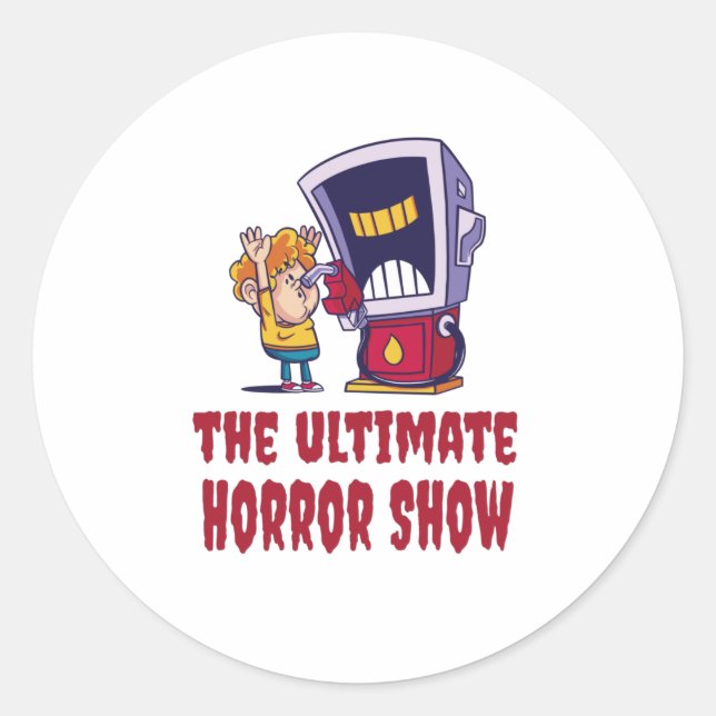 Sticker Rond Halloween - Spectacle d'horreur à la station-servi (Devant)