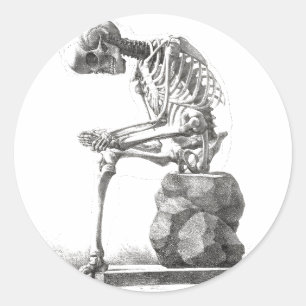 Sticker Rond Halloween squelette assis anatomie