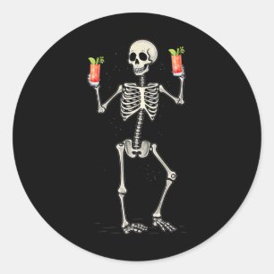 Sticker Rond Halloween Squelette Boire Bloody Mary Tail