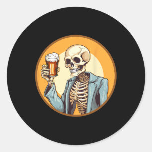 Sticker Rond Halloween Squelette de bière à boire