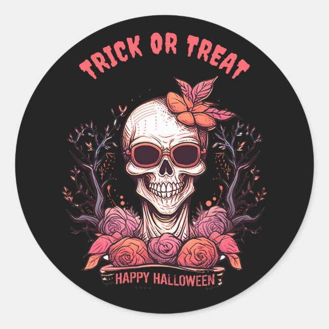 Sticker Rond Halloween Squelette Face Gothique Crâne (Devant)