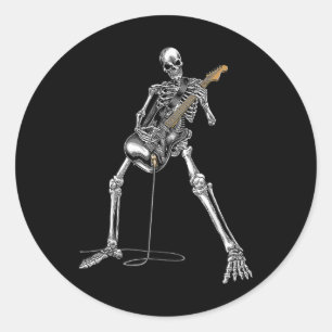 Sticker Rond Halloween Squelette Jouer Guitare Rock Et Roll Nd