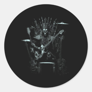 Sticker Rond Halloween Squelette Jouer Guitare Trône Rock Et