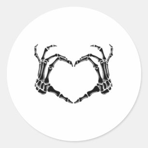 Sticker Rond Halloween Squelette Mains de coeur